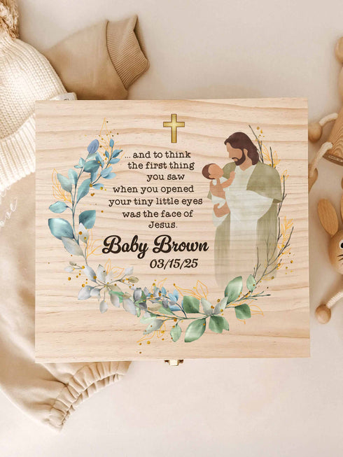 Baby Memorial Box – Personalized Name & Date | Faith Keepsake “Face of Jesus”